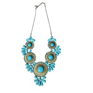 Southwestern Chunky Artisan Wired Turquoise Color Stones Statement Necklace Boho